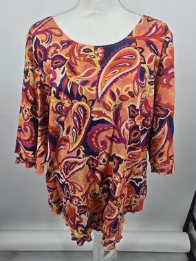 Soft Surroundings Orange Purple Paisley Scoop Neck Tunic Top XL (7881)